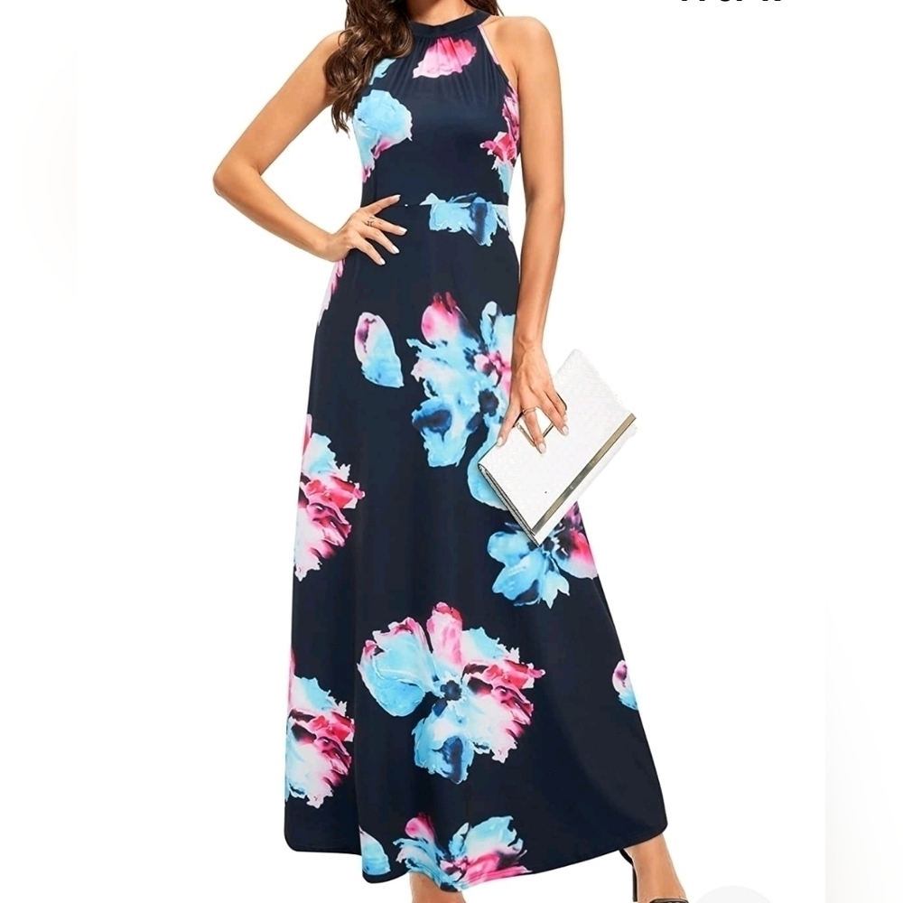 STYLEWORD Women's Floral Halter Elegant Maxi Long Dress